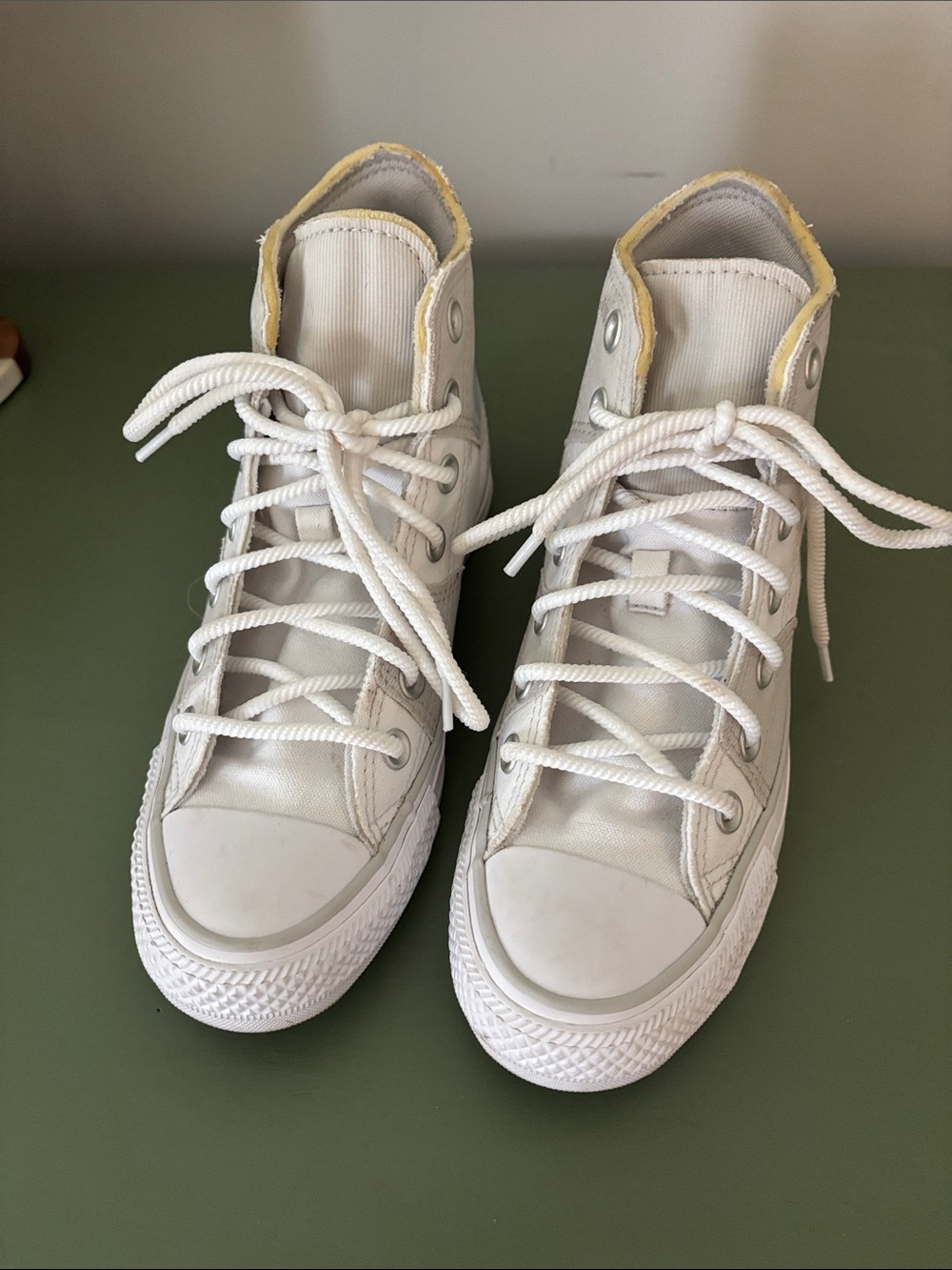 Converse High-Top Canvas Sneakers in Off-White with Yellow Trim